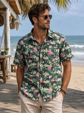 Visive Flamingo Tropical Button-Up Shirt Men’s XL | 100% Cotton